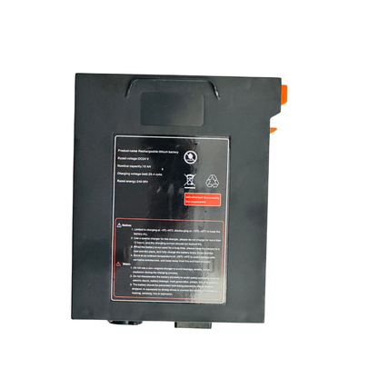 The Battery for The Miracle Mobility Palladium 8500 Powerchair is a rectangular black 24V 12Ah lithium pack with a spec label and orange and black connectors—perfect as a replacement for your Miracle Mobility Palladium 8500 powerchair.