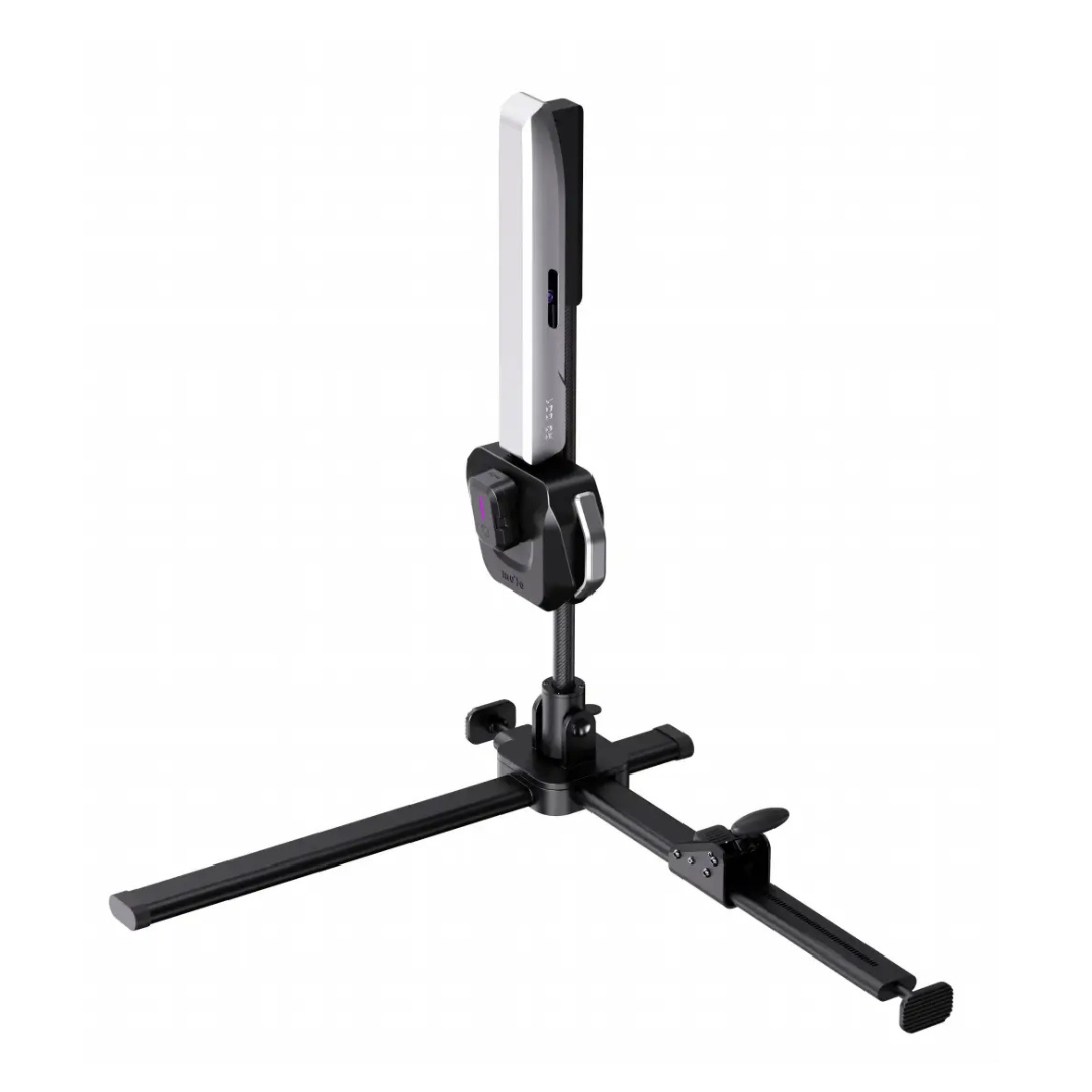 The Monarch Atlas 4 Portable Car Lift is a compact, foldable mobility aid lifter with a vertical white lifting arm on a black adjustable stand and base—ideal for easy transport and lifting assistance.