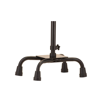 A close-up of the Nova Heavy Duty Bariatric Quad Cane with Large Base, featuring a black finish and four rubber-tipped legs for enhanced stability and support, set against a white background.