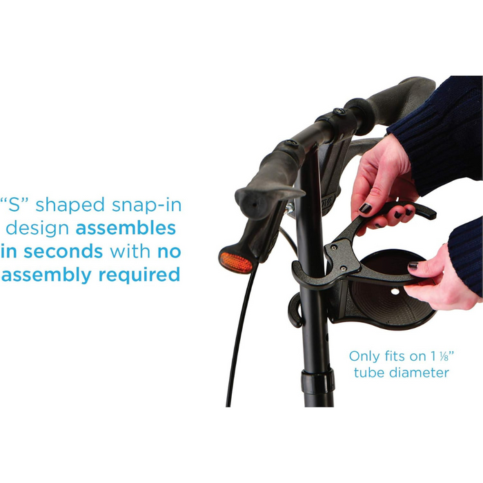 Nova Medical Cup Holder Accessory for Knee Walker is S shaped and assembles in seconds with no assembly required