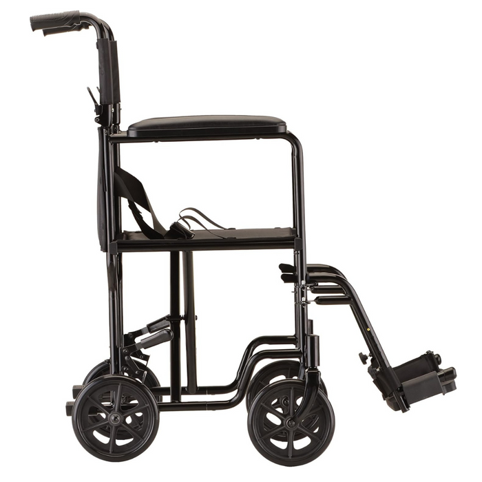 Nova Medical Steel Transport Chair - 19" with Swing Away Footrests Black 319BK