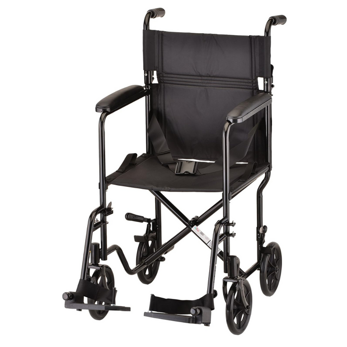 Nova Medical Steel Transport Chair - 19" with Swing Away Footrests Black 319BK