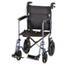 Introducing the Nova Medical 330 Lightweight Transport Chair, designed with a foldable structure and equipped with a sleek aluminum frame in a dark finish. This chair boasts a black seat and backrest, complete with armrests, footrests, hand brakes, and four wheels—featuring extra-large rear ones to enhance maneuverability.