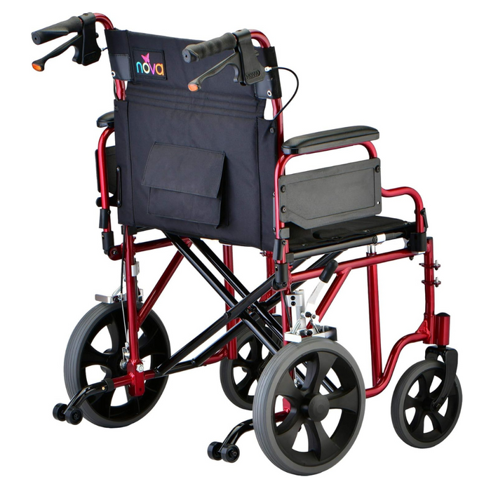 Nova Medical HD Bariatric Transport Chair with 12" Wheels & Extra Wide Seat Red 332R