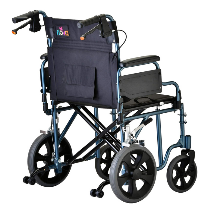 Nova Medical HD Bariatric Transport Chair with 12" Wheels & Extra Wide Seat Blue 332B