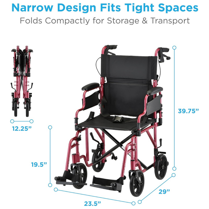 Nova Medical Lightweight Aluminum Folding Transport Chair Red 350R