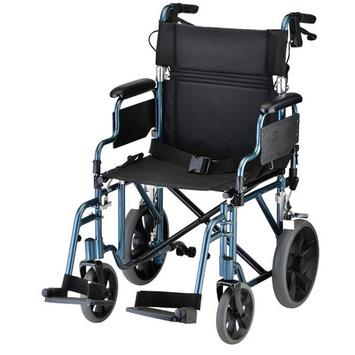 Nova Medical Lightweight Transport Chair with Locking Hand Brakes an XL Wheels Blue 352B