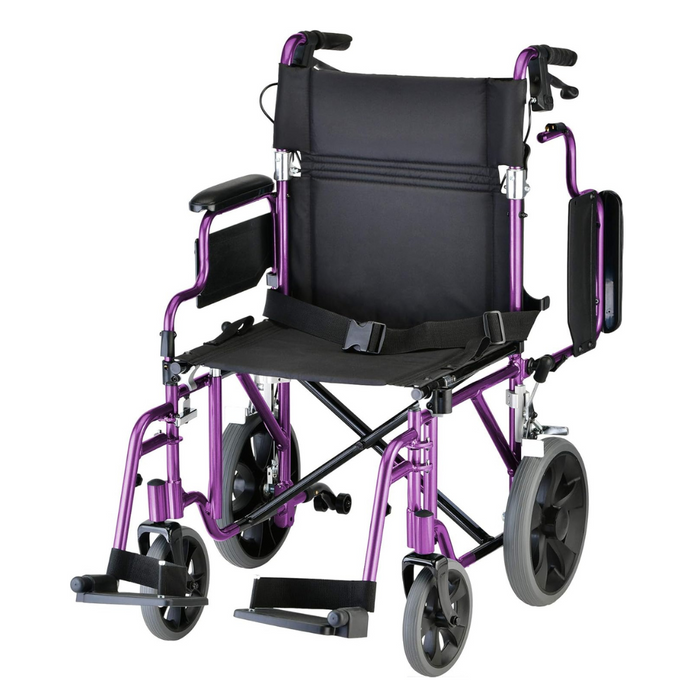 Nova Medical Lightweight Transport Chair with Locking Hand Brakes an XL Wheels Purple 352P