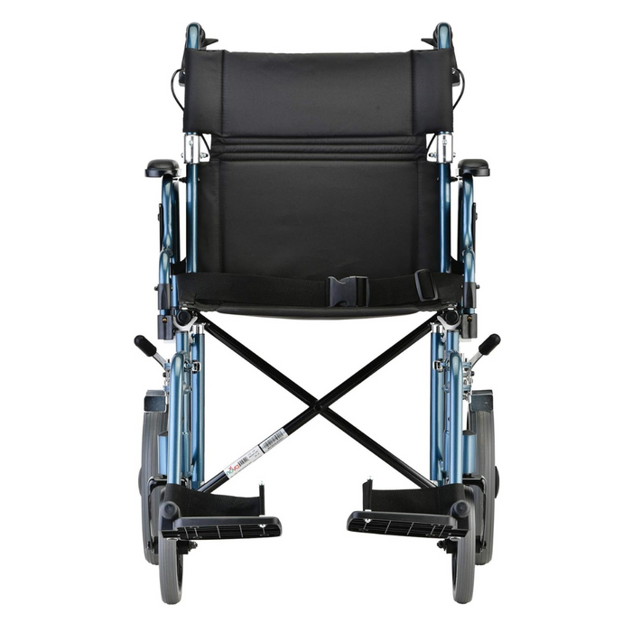 Nova Medical Lightweight Transport Chair with Locking Hand Brakes an XL Wheels Blue 352B