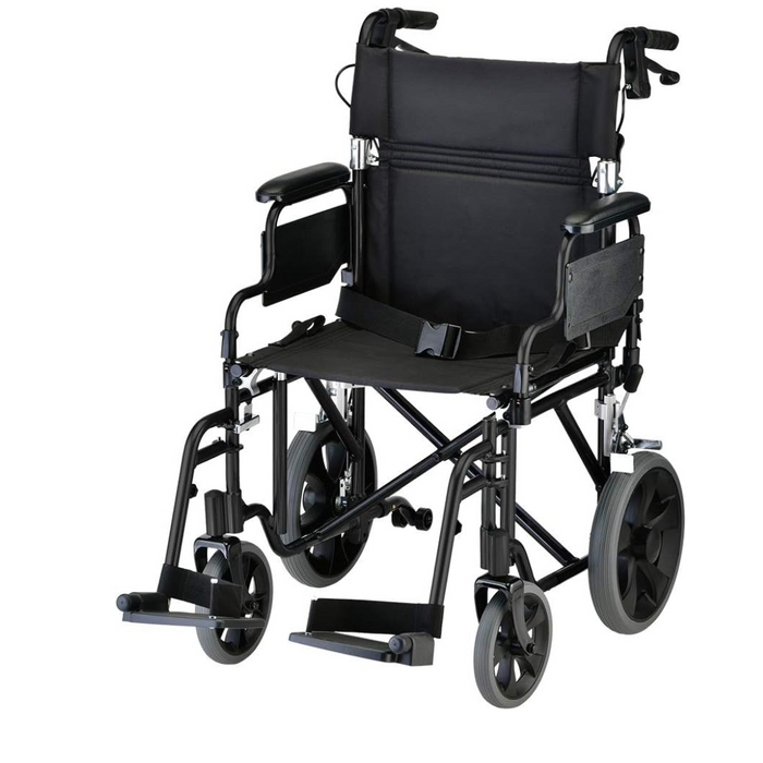 Nova Medical Lightweight Transport Chair with Locking Hand Brakes an XL Wheels Black 352BK