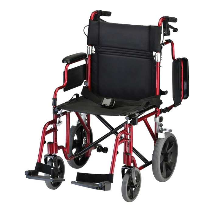 Nova Medical Lightweight Transport Chair with Locking Hand Brakes an XL Wheels Red 352R