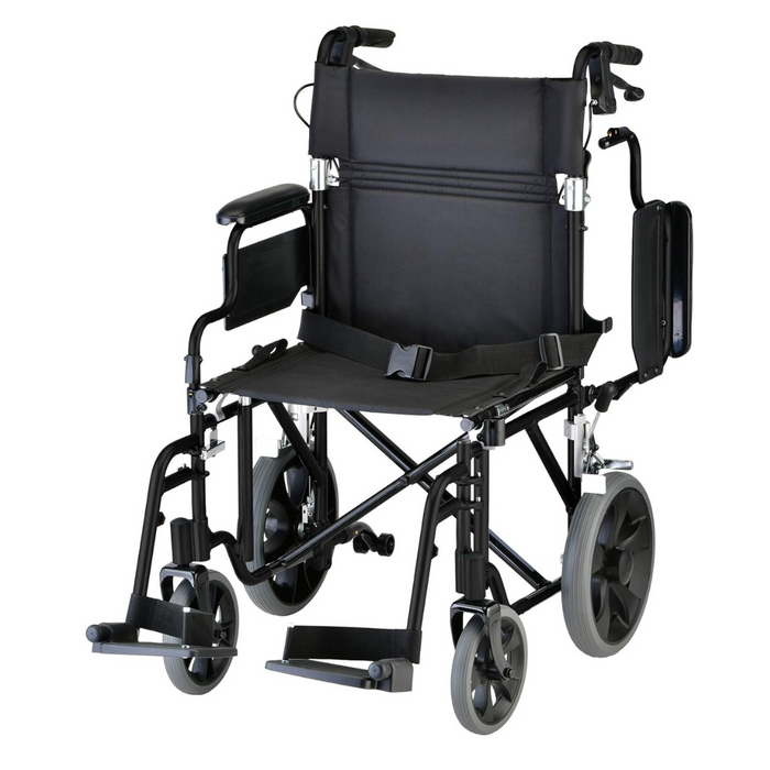 Nova Medical Lightweight Transport Chair with Locking Hand Brakes an XL Wheels Black 352BK