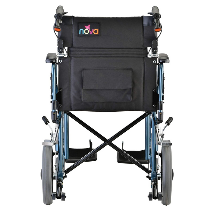 Nova Medical Lightweight Transport Chair with Locking Hand Brakes an XL Wheels Blue 352B