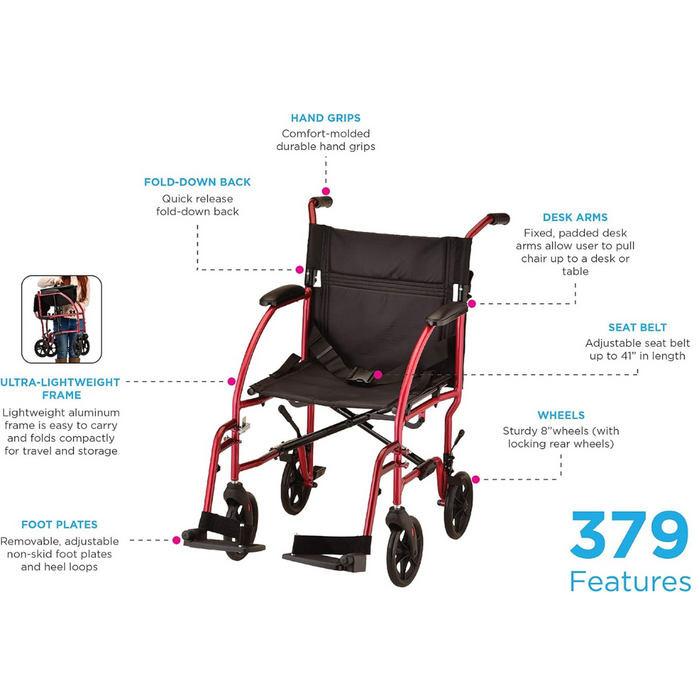 Nova Medical Ultra Lightweight Folding Transport Chair 