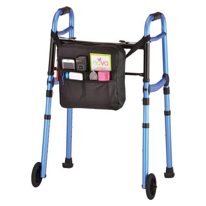 Nova Medical Folding Walker Bundle with 5" Wheels, Walker Skis & Mobility Bag