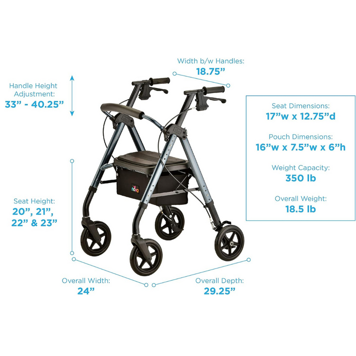 Nova Medical Star DX Heavy Duty Bariatric Rollator Walker with Extra Wide Seat Dimensions 