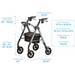 Nova Medical Star DX Heavy Duty Bariatric Rollator Walker with Extra Wide Seat Dimensions 