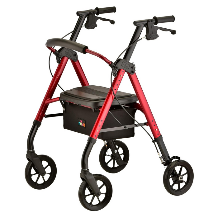 Nova Medical Star DX Heavy Duty Bariatric Rollator Walker with Extra Wide Seat Red 4263RD