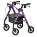 The Nova Medical Star HD Bariatric Rollator Walker features a Perfect-Fit size system, four black wheels, and feather-touch locking hand brakes. It includes an extra wide padded seat, and the lightweight frame is foldable with a storage compartment beneath the seat.