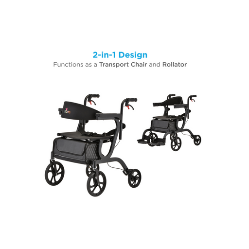 Nova Medical Gemini 2-in-1 Rollator Transport Chair - Carbon Black 