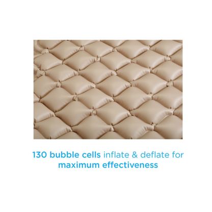 Close-up of the Nova Medical Deluxe Alternating Pressure System, featuring 130 beige bubble cells that inflate and deflate to maximize effectiveness and help prevent pressure sores.