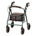 A Nova Medical Zoom Rollator, green, with four wheels, hand brakes, padded seat with adjustable height, and a black storage pouch under the seat. The brand name Nova appears on the pouch.