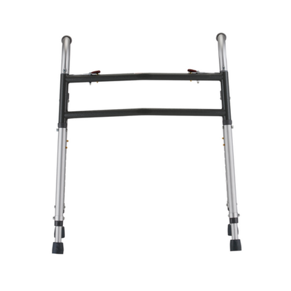 The Nova Medical HD Bariatric Walker is a silver, heavy-duty folding walker with dual-button release, black handles, and rubber-tipped legs for enhanced mobility, shown against a plain white background.