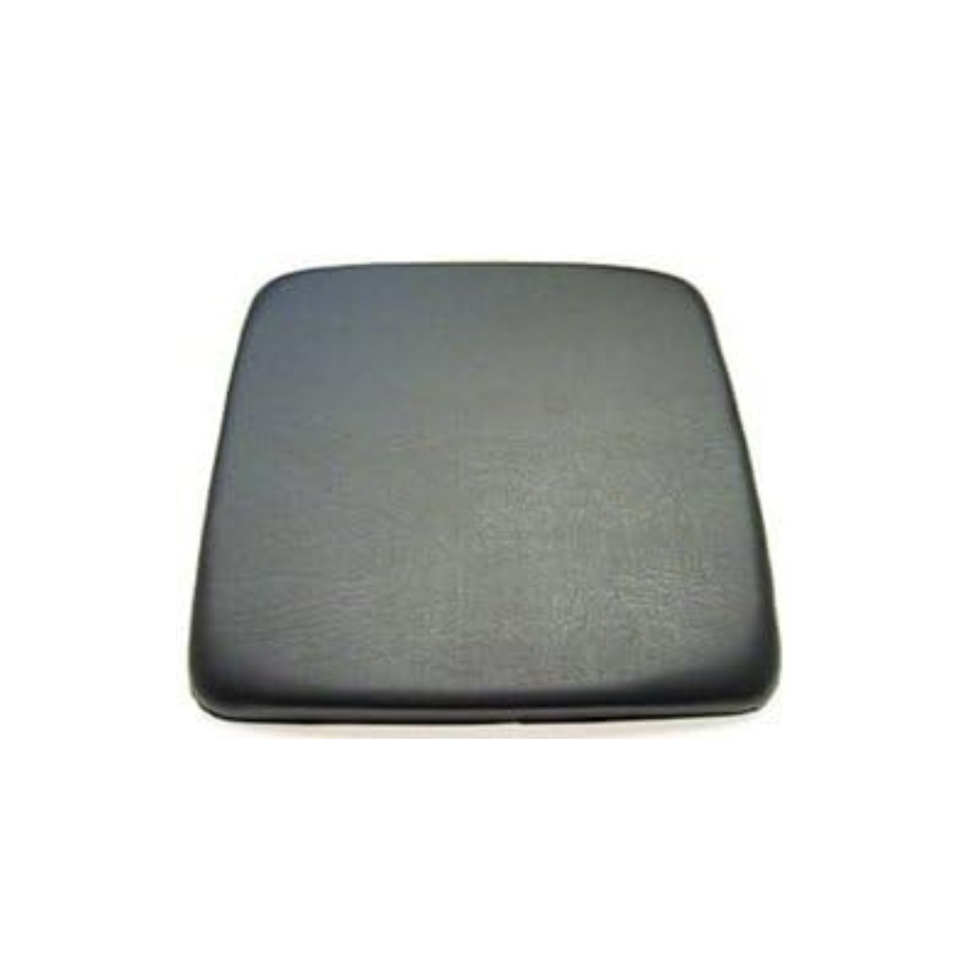 A black, rectangular cushioned seat pad with rounded corners, compatible with Nova Replacement Parts for ZOOM & GetGo Rollators, shown on a white background.