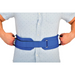 A person in a light blue shirt is adjusting the Nova Transfer Gait Belt with Grip Handles, featuring an extra-wide design and reinforced grip handles on the sides for safe transfer support.