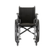 Front view of the Nova Medical Lightweight Portable Wheelchair with Flip-Back Arms in black, featuring two large rear wheels, two smaller front wheels, a cushioned seat and backrest, adjustable footrests, handles for pushing, and a foldable design for easy storage and transport.