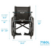 Front view of the Nova Medical Lightweight Portable Wheelchair (Model 7180L) with flip-back arms and specs: seat width 18”, arm width 18.25”, arm height 10.5”, seat depth 16”, adjustable seat height from 18” to 20”. Features foldable design, overall width of 24.5”, height of 36”, black seat.