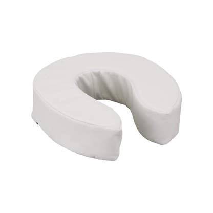 The Nova Medical Toilet Seat Cushion and Riser is a white, U-shaped foam cushion with a smooth surface and velcro straps for secure attachment, designed to elevate the toilet seat for added comfort and support.