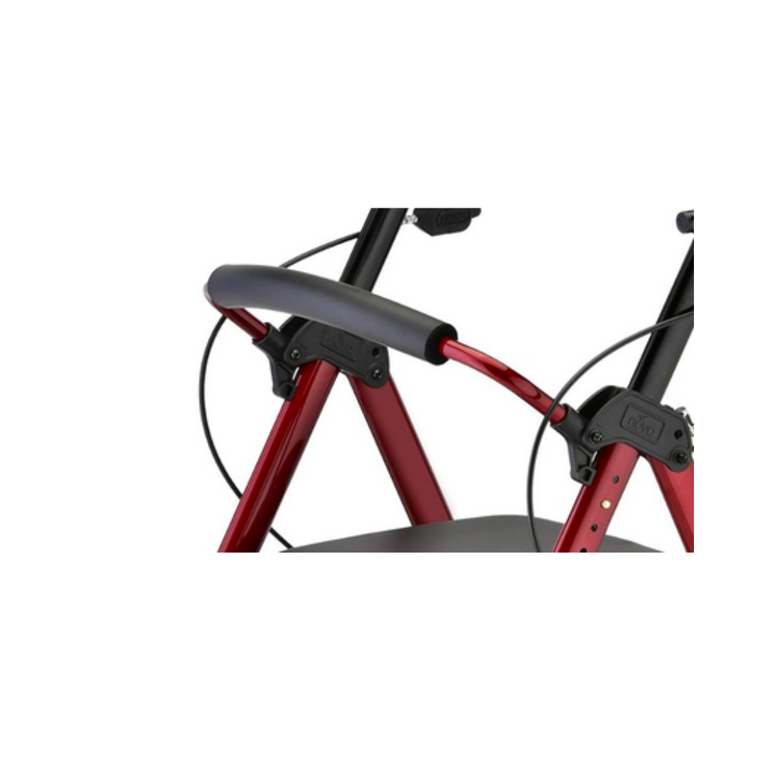 Close-up of Nova Replacement Parts For Star Series Rollators, focusing on the handlebar, brake cables, and seat to highlight the quality structure and design of OEM components.