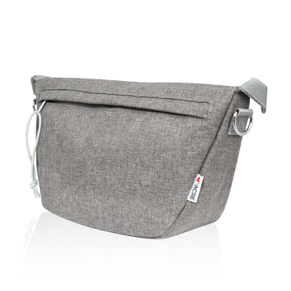 The Organizer Bag for ByAcre Carbon Fiber Rollators is a light gray crossbody with a zipper closure, minimalist design, and small “YACIE” tag—ideal as a rollator or mobility accessory, shown against a white background.