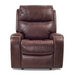 The Golden Tech PR448 Titan Recliner with Lift Assist & MaxiComfort® in brown leather features cushioned armrests, a high back, and elegant stitching. It includes a 4-Zone Comfort Zone Positioning System and is set against a plain white background.