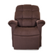 The Golden Tech PR510 MaxiComfort Cloud Recliner with Lift Assist - Extra Wide is a plush, brown chair featuring Zero Gravity+ (ZG+), soft quilted upholstery, and cushioned backrest and armrests for ultimate relaxation. Shown upright from the front, its designed to provide unparalleled comfort.