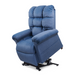 The Golden Tech PR510 MaxiComfort Cloud Recliner in blue, shown with a plush tufted backrest raised, features lift assist for easy sitting and standing and offers Zero Gravity+ (ZG+) positioning for ultimate comfort.