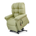 Explore the Golden Tech PR510 MaxiComfort Cloud Recliner with Lift Assist in an extra-wide design. This light green lift chair offers plush padding and Zero Gravity+ (ZG+) positioning for ultimate relaxation, while the attached remote ensures seamless control and its black metal base adds a modern touch to any room.