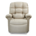 The Golden Tech PR510 MaxiComfort Cloud Recliner With Lift Assist - Extra Wide offers plush tufted beige upholstery, a high back, cushioned armrests, and enhanced Zero Gravity+ positioning for ultimate comfort against a plain white background.