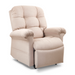 A beige Golden Tech PR515 Cloud Recliner with Lift Assist, featuring tufted cushions and rolled arms. Set at an angle, the extended footrest highlights its ergonomic support for unparalleled comfort. The fabric appears soft and inviting.