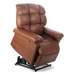 The Golden Tech PR515 Cloud Recliner with Lift Assist, ZG+ & Twilight - SM/MD, offers plush ergonomic support in luxurious brown leather with Zero Gravity+ positioning and a sturdy metal base for easy standing assistance.