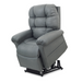 The Golden Tech PR515 Cloud Recliner With Lift Assist, ZG+ & Twilight - SM/MD offers quilted cushioning and padded arms on a sleek black metal base. Ergonomic support maximizes comfort, while its partially elevated position suggests the zero-gravity experience ahead.