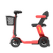 The Paiseec S3 Portable Mobility Scooter, in sleek red with four wheels, features a black front basket, cushioned seat, and steering handles. Its modern design ensures functionality and comfort, providing powerful performance and long battery life for extended adventures.