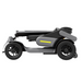 Side view of the Paiseec S3 Portable Mobility Scooter with Smart PAI Safety System, featuring a futuristic folded design in sleek black and gray with black wheels and a yellow highlight, showcasing effortless folding for easy portability.