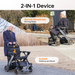 A woman outdoors uses the Paiseec W1 2-in-1 Electric Wheelchair - Ultralite 42 lbs, demonstrating its electric wheelchair and walking-aid rollator modes by sitting on the wheelchair and standing behind the rollator on a dirt path.