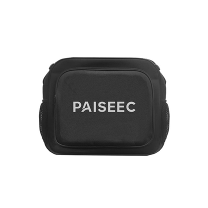 A black rectangular Paiseec Electric Wheelchair Parts & Accessories bag with large white "PAISEEC" lettering on the front pocket, mesh side pockets, and a convenient W3 Storage Pocket.
