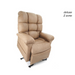 The Journey Perfect Sleep Recliner & Lift Chair with Heat is a beige deluxe chair featuring plush cushioning, two zones, and a powered mechanism for effortless comfort. It includes a tall backrest, padded armrests, and a visible footrest when upright.