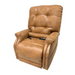 The Journey Perfect Sleep Recliner & Lift Chair in tan leather features a tufted backrest, padded armrests, and a powered recliner for ultimate comfort. A corded remote control offers heat and massage options. .