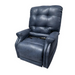 The Journey Perfect Sleep Recliner & Lift Chair with Heat in dark blue leather offers ultimate comfort with padded armrests and backrest. It features a powered recliner mechanism and a right-side control panel for therapeutic heat and massage, perfect for relaxation and support.