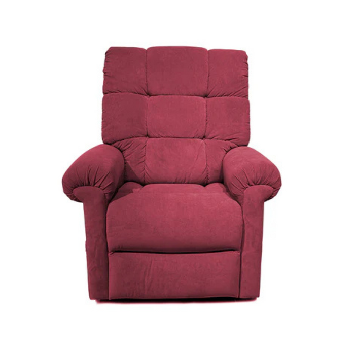 The Journey Perfect Sleep Recliner & Lift Chair with Heat is a plush, red chair offering a high backrest, padded armrests, and cushioned seat with powered recline for ultimate comfort and cozy relaxation.